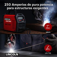 Soldador Lincoln 250A Inversor MMA/TIG – Perfecto para revestida funde electrodo 70/18 - 60/13 - Aguanta trabajo continuo miniatura 6