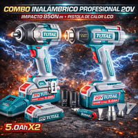 Combo Inalámbrico TOTAL 20V Impacto 850NM + Pistola de Calor LCD miniatura 6