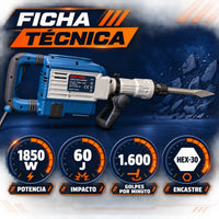 Demoledor Industrial BOSITENG Professional HEX-30 60 J — 1850 W con Maletín y 2 Cinceles | 1 Año de Garantía miniatura 5