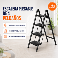 Escalera Plegable 4 Peldaños en Aluminio · Soporta 150kg · Antideslizante y Compacta · Garantía 1 año miniatura 1