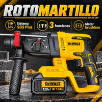 Combo DeWALT 4 Herramientas Brushless 128V | Rotomartillo + Llave de Impacto + Taladro + Pulidora | 6 Baterías 5.0 Ah + 2 Cargadores miniatura 7