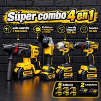 Combo DeWALT 4 Herramientas Brushless 128V | Rotomartillo + Llave de Impacto + Taladro + Pulidora | 6 Baterías 5.0 Ah + 2 Cargadores miniatura 1