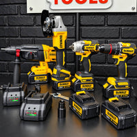 Combo DeWALT 4 Herramientas Brushless 128V | Rotomartillo + Llave de Impacto + Taladro + Pulidora | 6 Baterías 5.0 Ah + 2 Cargadores miniatura 6