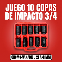Juego de 10 Copas de Impacto Cr-V 3/4" TEKTOOL - 21 a 41mm miniatura 1