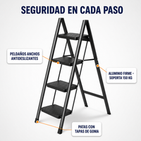 Escalera Plegable 4 Peldaños en Aluminio · Soporta 150kg · Antideslizante y Compacta · Garantía 1 año miniatura 6