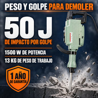 Demoledor Cango TEKTOOL TK-6503 Verde | 50 Joules | 1500 W | Maletín y 2 Cinceles | 1 Año de Garantía miniatura 1