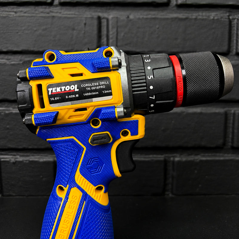 Taladro Atornillador Inalámbrico TEKTOOL TK-5816PRO 16.8V Brushless — 40 N·m, Mandril 1/2" y 2 Baterías foto 1