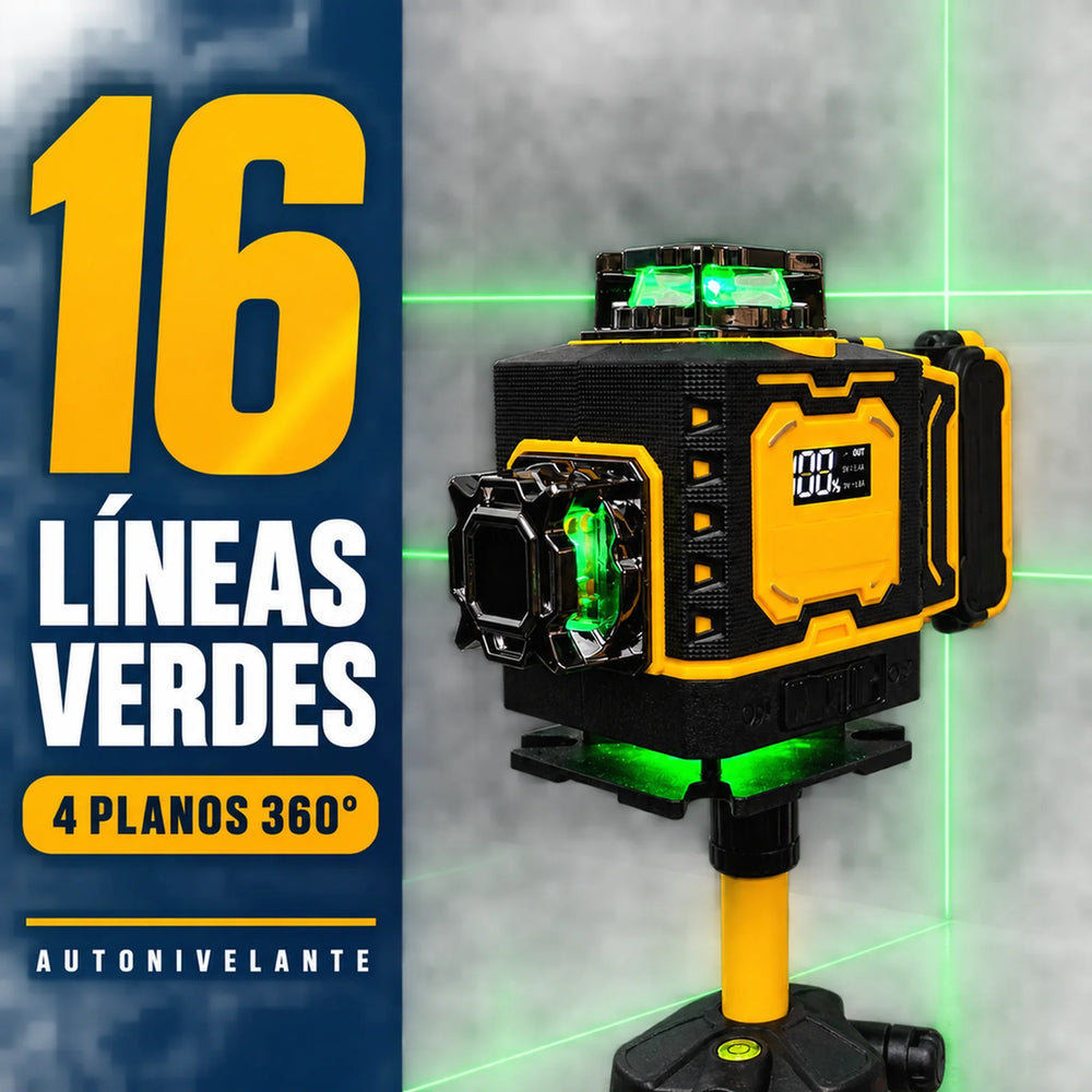 Nivel Láser DeWALT 16 Líneas Verdes 4x360° – Autonivelante con Trípode y Maletín - 1