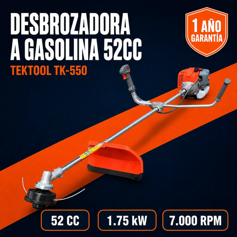 Guadaña Desbrozadora TEKTOOL TK-550 a Gasolina 52cc — 1.75 kW y 7.000 RPM | Manillar Tipo Bicicleta y 1 Año de Garantía foto 1