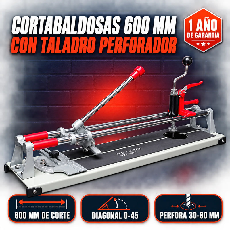 Cortabaldosas Profesional 600 mm con Taladro Perforador Integrado — Corte Recto y Diagonal 0-45° | 1 Año de Garantía foto 1