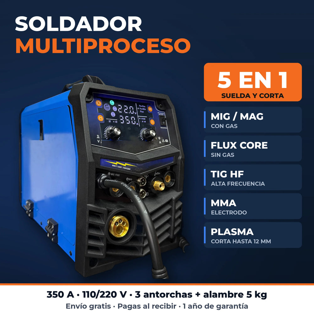 Soldador Multiproceso tipo Miller 5 en 1 MMCT-350S | MIG · Flux · TIG HF · MMA · Corte Plasma | 110/220 V | 1 Año de Garantía - 1