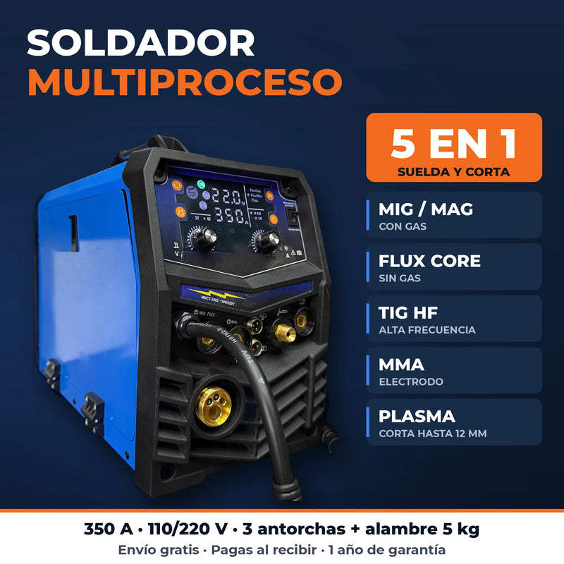 Soldador Multiproceso tipo Miller 5 en 1 MMCT-350S | MIG · Flux · TIG HF · MMA · Corte Plasma | 110/220 V | 1 Año de Garantía foto 1