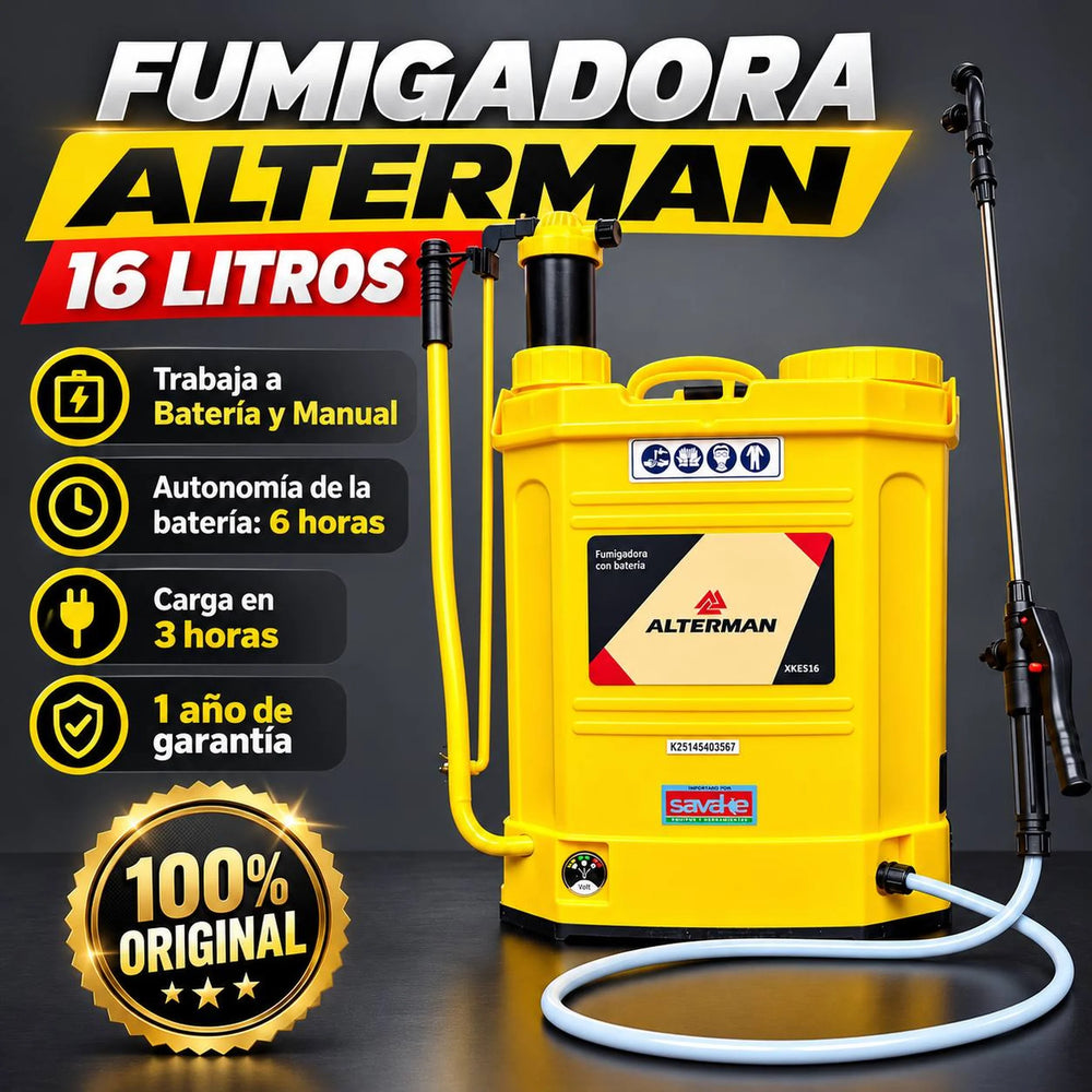 Fumigadora ALTERMAN XKES16 16 L | Batería y Manual | Batería 12V 8Ah | Autonomía hasta 6 h | Tipo Mochila | 1 Año de Garantía - 1