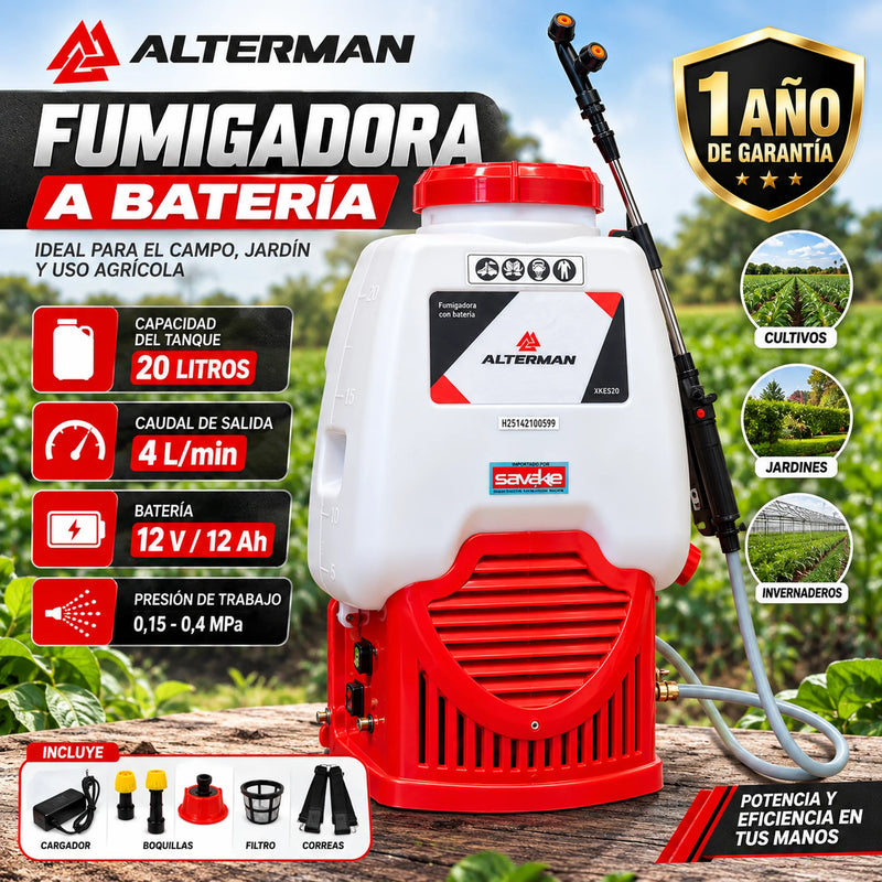 Fumigadora a Batería ALTERMAN XKES20 20 L | Batería 12V 12Ah | Caudal 4 L/min | Tipo Mochila | 1 Año de Garantía foto 1