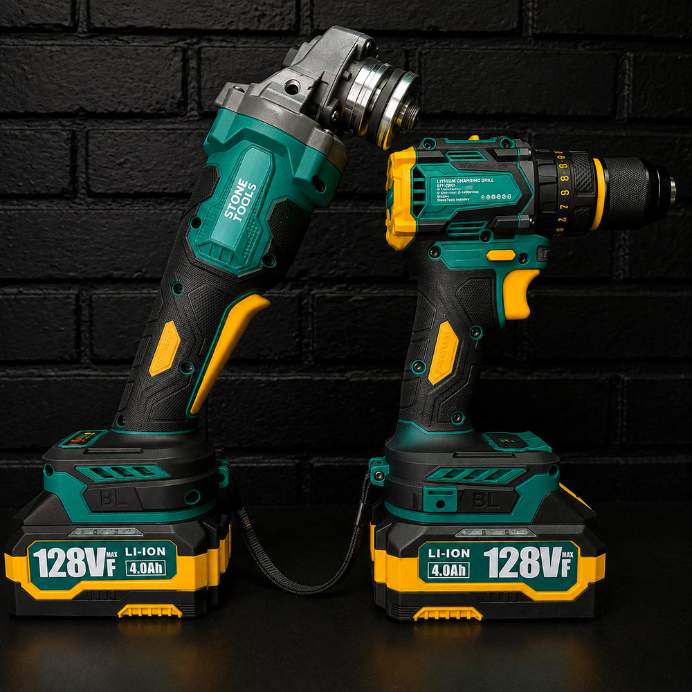 Combo STONE TOOLS 2 en 1 — Taladro Atornillador 3/8" + Pulidora Angular Brushless con 2 Baterías 4.0Ah y Maletín - 2