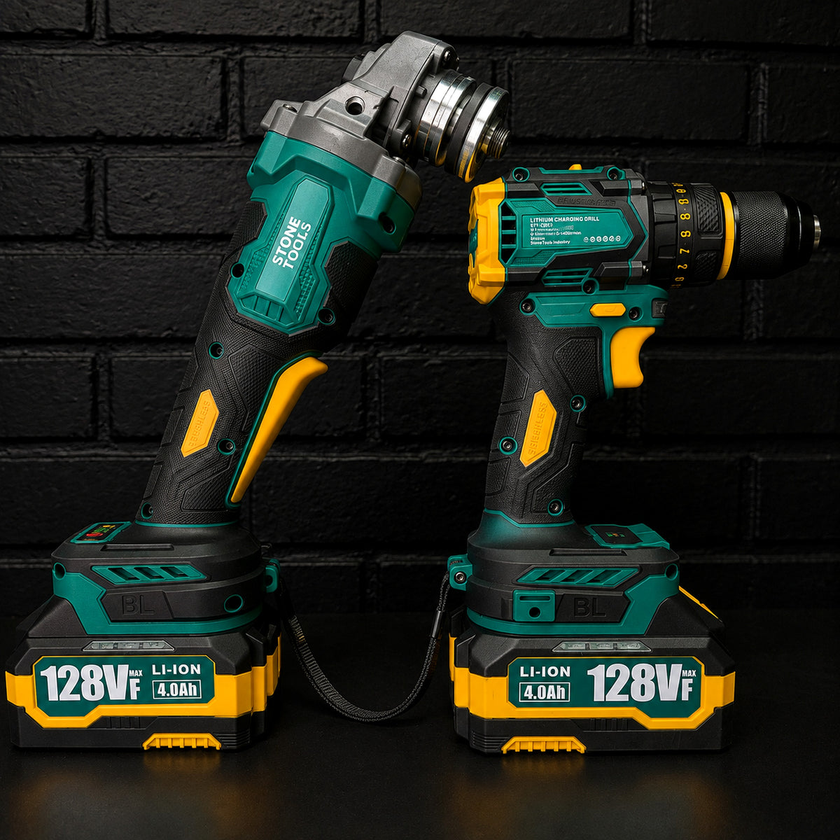 Combo STONE TOOLS 2 en 1 — Taladro Atornillador 3/8" + Pulidora Angular Brushless con 2 Baterías 4.0Ah y Maletín
