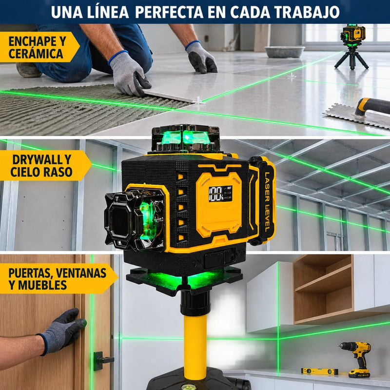 Nivel Láser DeWALT 16 Líneas Verdes 4x360° – Autonivelante con Trípode y Maletín foto 2