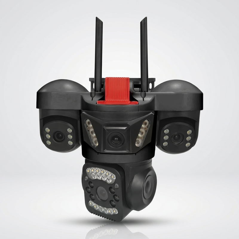 Cámara de Seguridad WiFi 4K 3 en 1 — 3 Lentes + 2 Cámaras Laterales Ajustables, Visión Nocturna Color foto 1