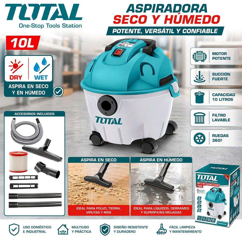 Aspiradora y Sopladora TOTAL 1200W 10L — Seco / Húmedo / Soplar (2 en 1) - 6