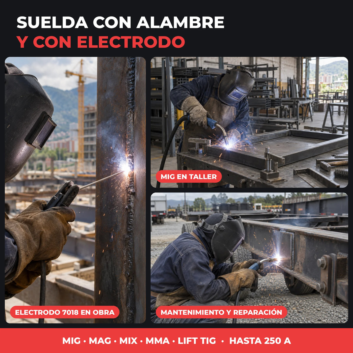 Soldador industrial RX MAX POWER 250 AMP – 5 en 1 MMA/MIG/MAG/MIX/LIFT TIG | Borne europeo | Alambre hasta 5 kg| 2 AÑOS DE GARANTÍA