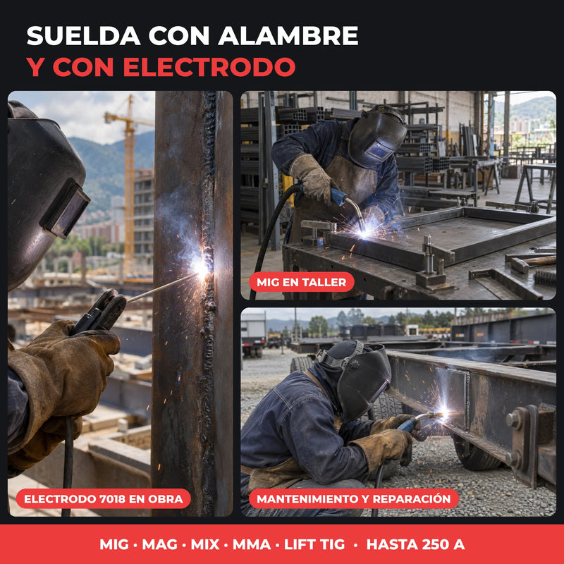 Soldador industrial RX MAX POWER 250 AMP – 5 en 1 MMA/MIG/MAG/MIX/LIFT TIG | Borne europeo | Alambre hasta 5 kg| 2 AÑOS DE GARANTÍA foto 2
