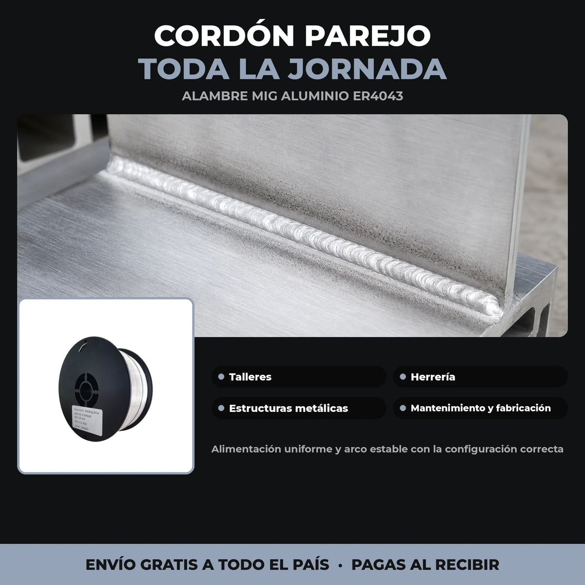 Rollo Alambre MIG Aluminio ER4043 0,5 kg | 0,9 mm | Carrete Compacto