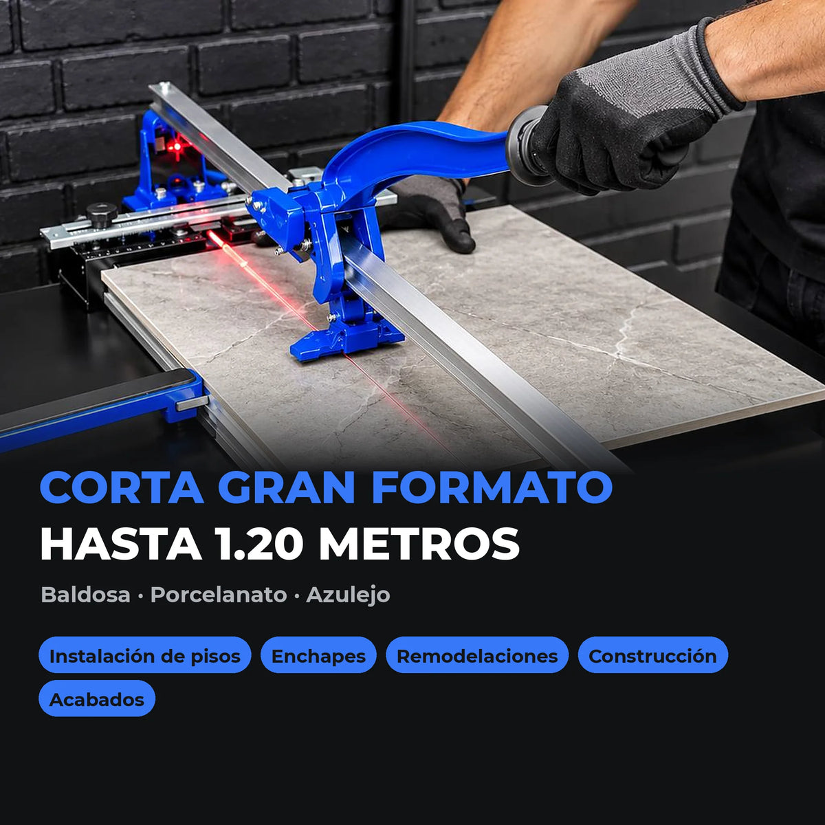 Cortadora de Baldosa Golden de 1.20 Metros con Guía Láser | Barra Maciza Reforzada | Rodel de Tungsteno | 1 Año de Garantía
