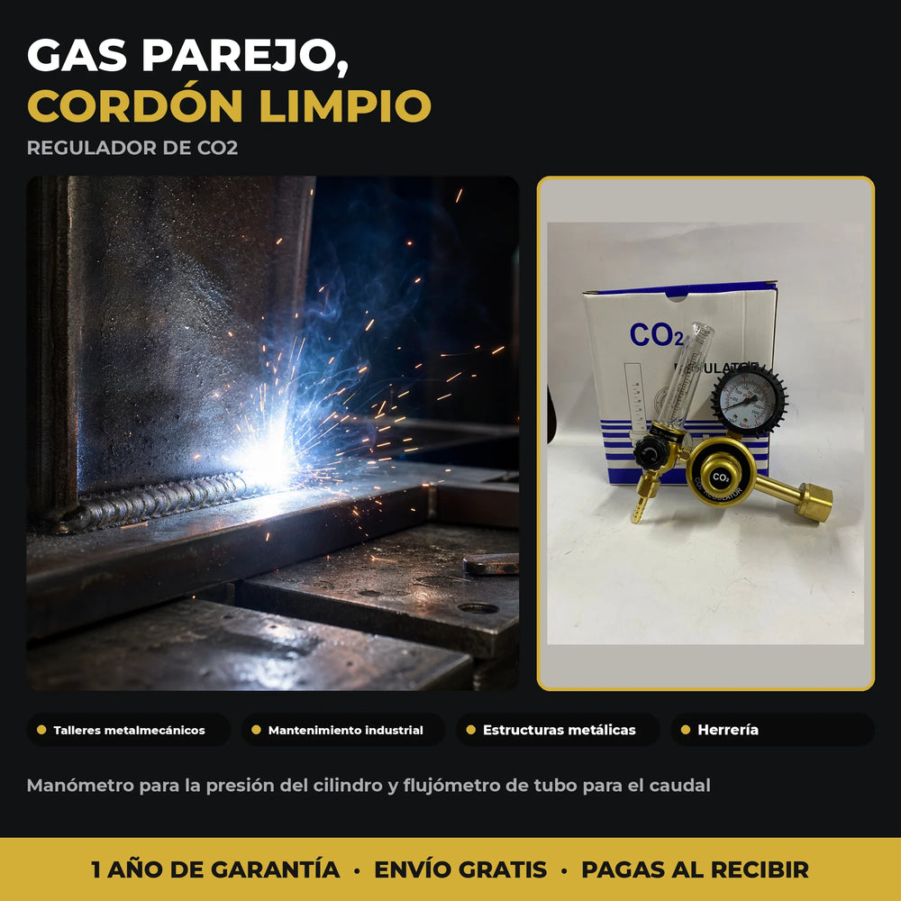 Regulador de CO₂ con Manómetro y Flujómetro | Para Soldadura MIG/MAG | Conexión Estándar | 1 Año de Garantía - 2