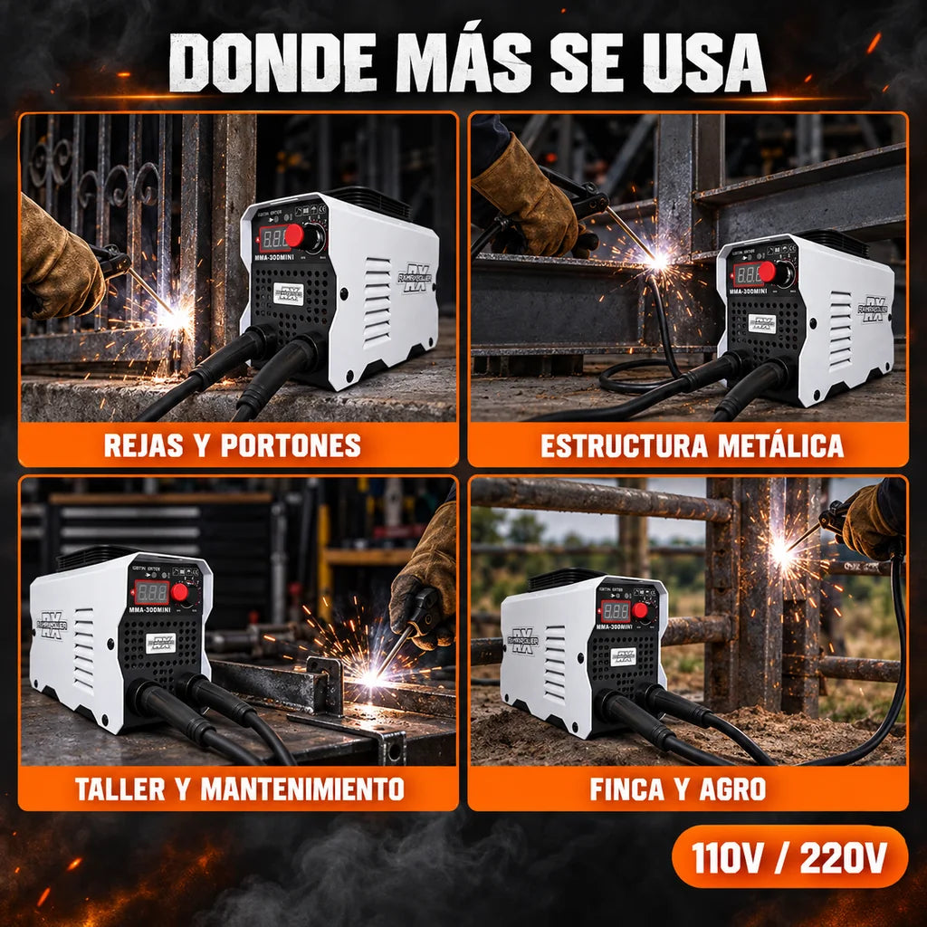 Soldador Inversor RX Max Power MMA-300 Mini Blanco | 300 A | 110V/220V | IGBT Inverter | Estuche y 2 Caretas | 2 Años de Garantía