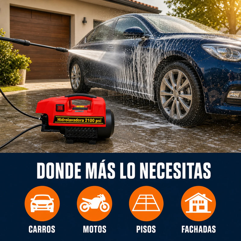 Hidrolavadora Profesional 2100 PSI 2500W — Auto Succión + Auto Stop | 1 Año de Garantía foto 2