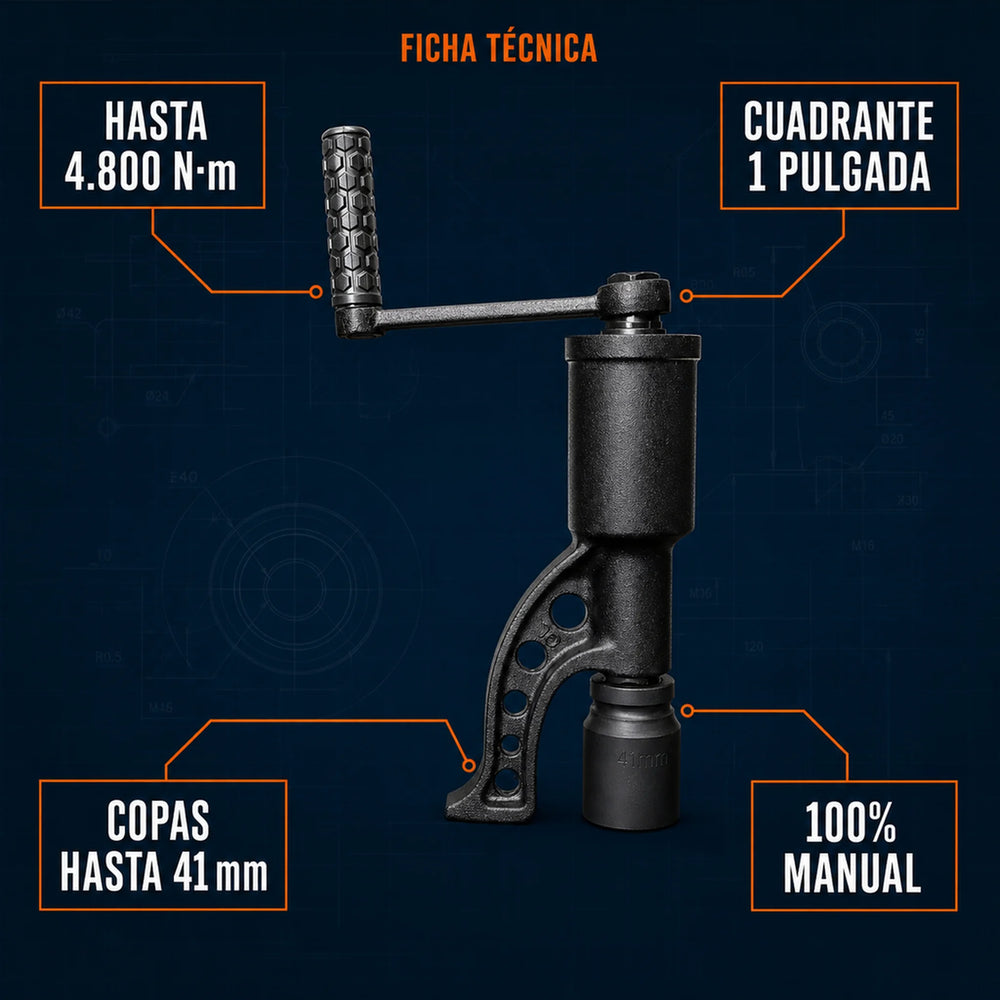Multiplicador de Fuerza TEKTOOL 4.800 N·m — Afloja Tuercas de Camión y Maquinaria sin Aire ni Electricidad | 8 Copas y Maletín - 5