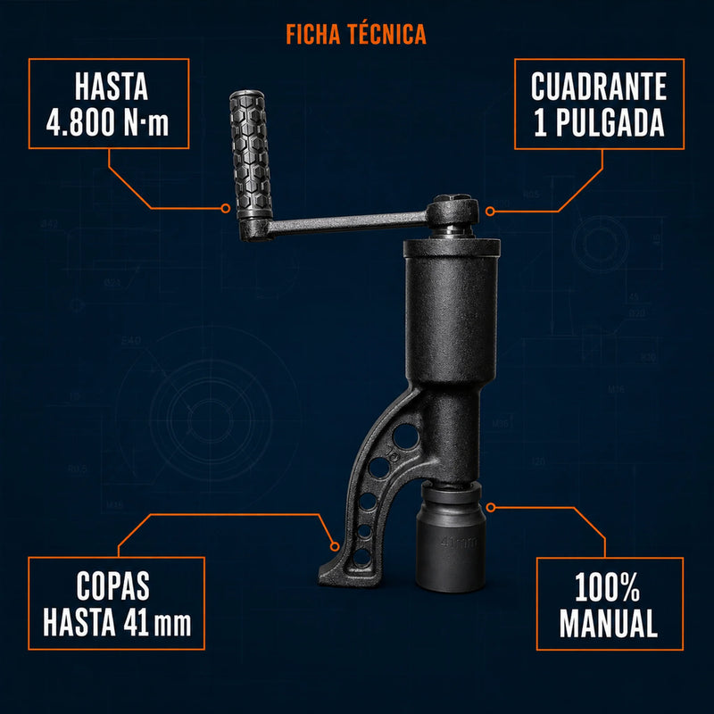 Multiplicador de Fuerza TEKTOOL 4.800 N·m — Afloja Tuercas de Camión y Maquinaria sin Aire ni Electricidad | 8 Copas y Maletín foto 5