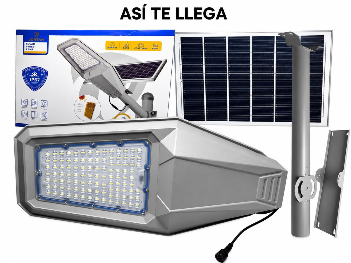 Lámpara Solar Jortan 400W para Exterior – IP67 con Panel y Control Remoto - en uso
