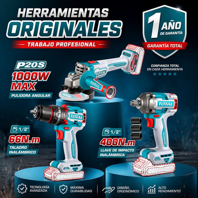 Combo TOTAL 3 en 1 — Taladro 66Nm + Pulidora 1000W + Llave Impacto 400Nm (20V) foto 4
