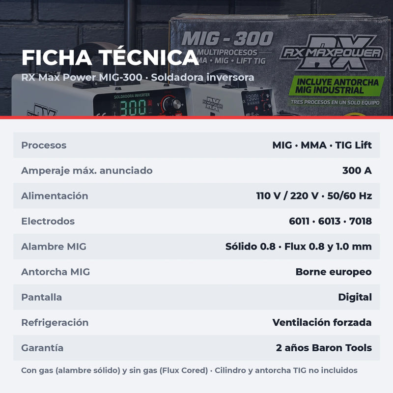 Soldadora Inversora RX Max Power MIG-300 Blanca 300A — MIG · MMA · Lift TIG | 110V/220V - 2 Años de Garantia foto 3