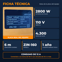 Vibrador de Concreto Industrial tipo DeWALT 2800W ZIN-160 | Manguera de 6 m | 110 V | 4.300 r/min | 1 Año de Garantía miniatura 7