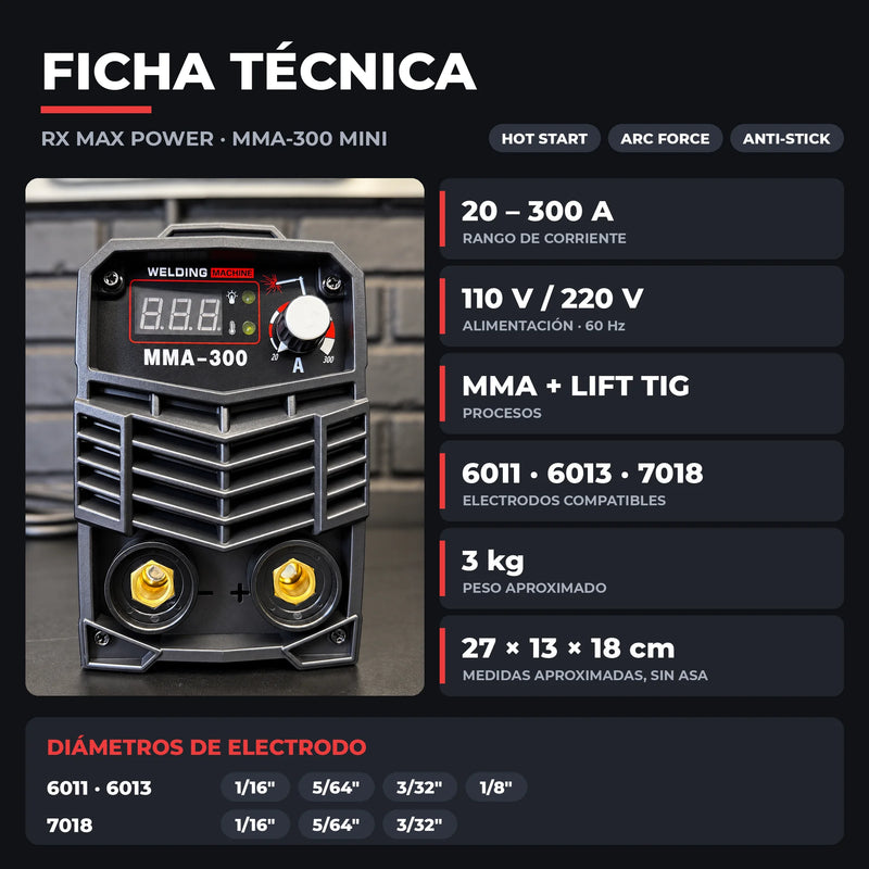 Soldador Inversor 300 AMP | MMA + LIFT TIG | Quema 6011, 6013 y 7018 | Bifásico 110V/220V | 2 Años de Garantía foto 3