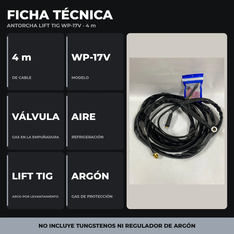 Antorcha Lift TIG WP-17V 4 m | Válvula de Gas en la Empuñadura | Para Equipos Multiproceso | 1 Año de Garantía foto 3