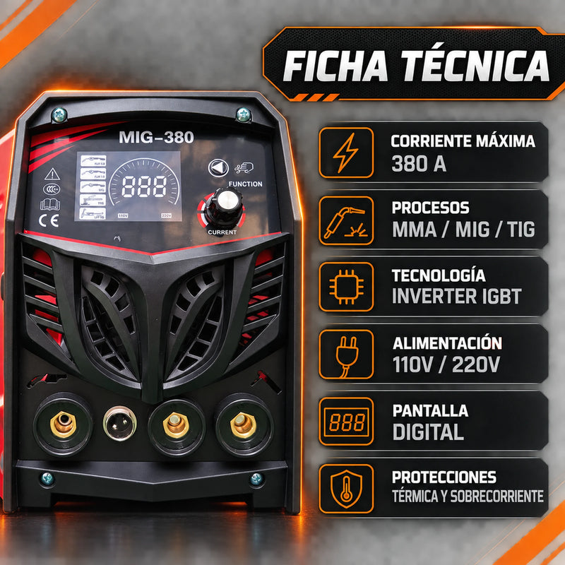 Inversor Multiproceso Lincoln Electric MIG-380A — MMA / MIG / TIG con Kit Completo foto 2