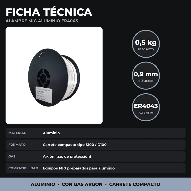 Rollo Alambre MIG Aluminio ER4043 0,5 kg | 0,9 mm | Carrete Compacto foto 3