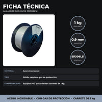 Rollo Alambre MIG Acero Inoxidable ER308LSi 1 kg | 0,9 mm | Sólido | Para Gas de Protección miniatura 3