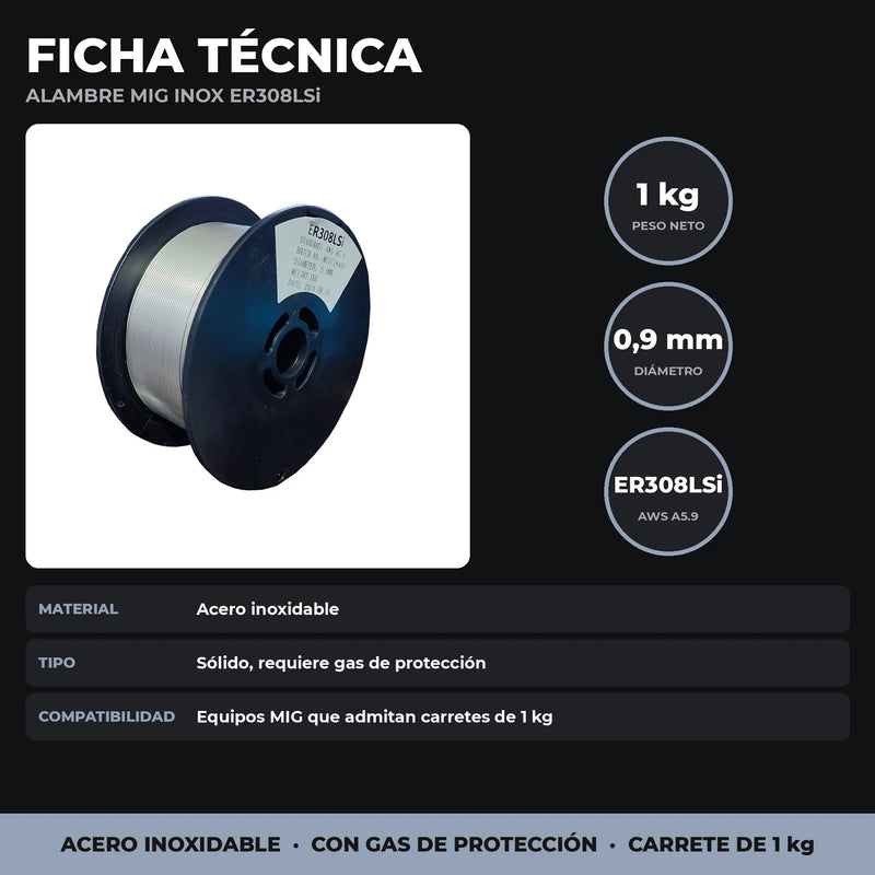 Rollo Alambre MIG Acero Inoxidable ER308LSi 1 kg | 0,9 mm | Sólido | Para Gas de Protección foto 3