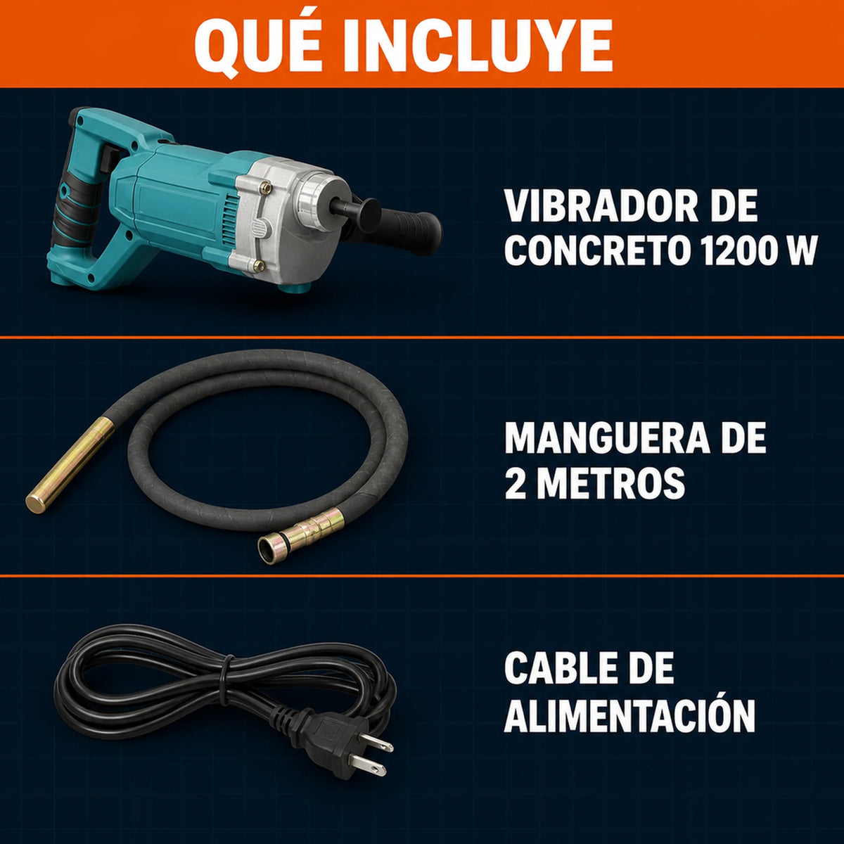 Vibrador de Concreto STONE TOOLS 1200W — Manguera de 2 Metros | Concreto Compacto y sin Burbujas de Aire - en uso