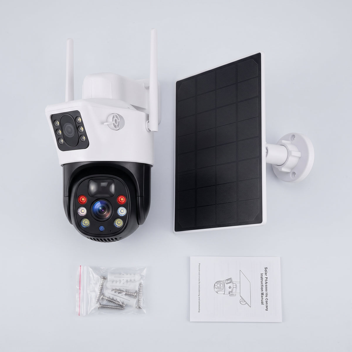 Cámara de Seguridad Solar 2 en 1 Doble Lente 4K — PTZ 355° Visión Nocturna Color - Kit completo