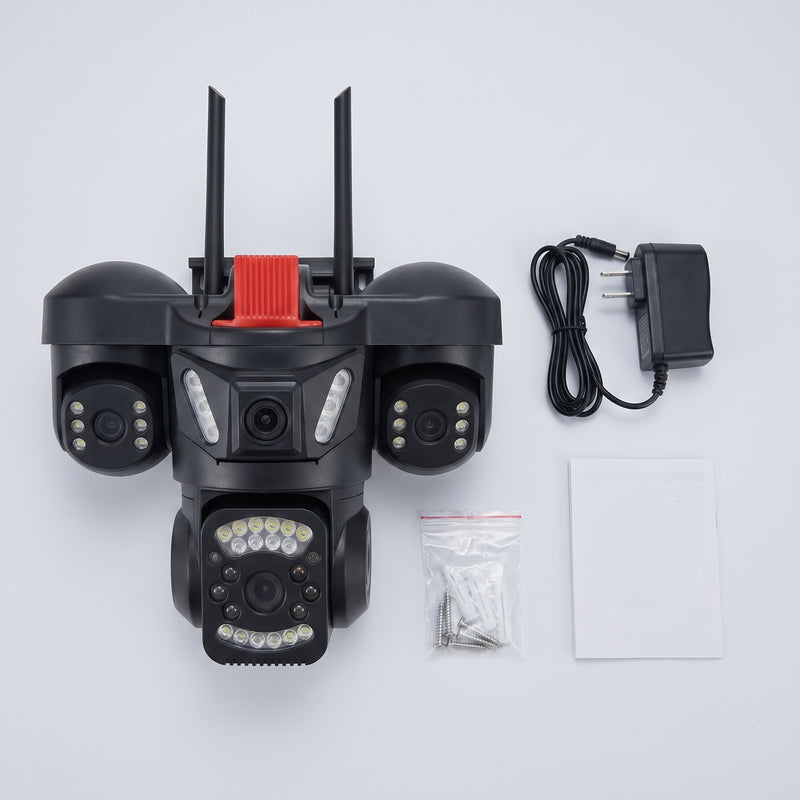Cámara de Seguridad WiFi 4K 3 en 1 — 3 Lentes + 2 Cámaras Laterales Ajustables, Visión Nocturna Color foto 3