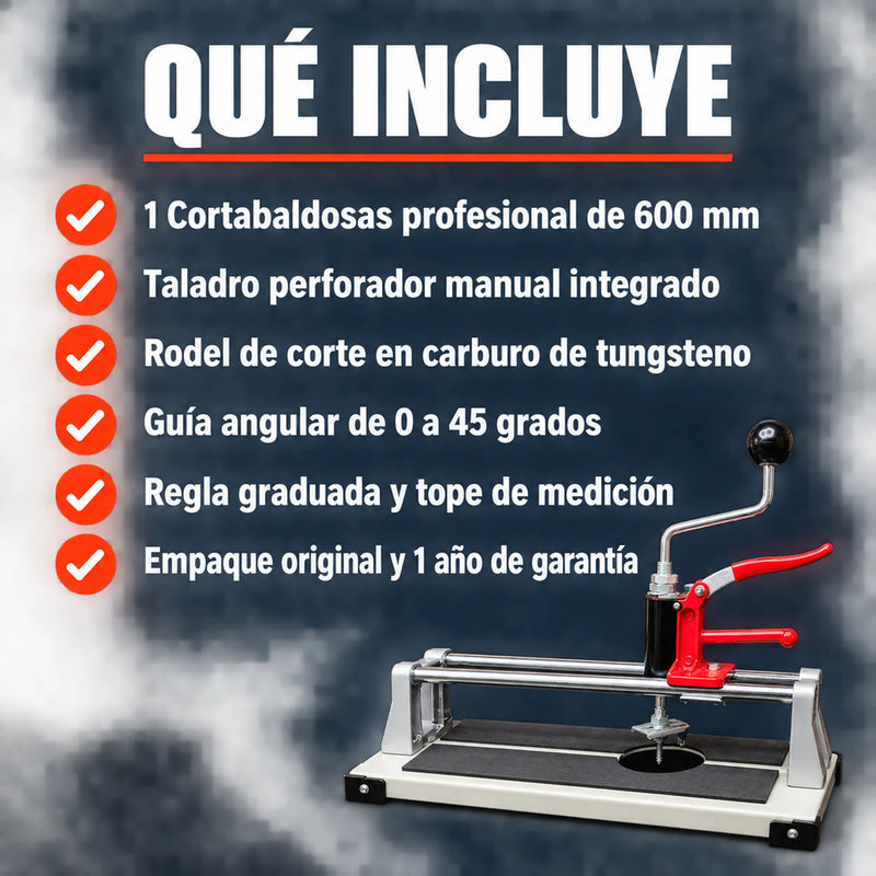 Cortabaldosas Profesional 600 mm con Taladro Perforador Integrado — Corte Recto y Diagonal 0-45° | 1 Año de Garantía foto 4