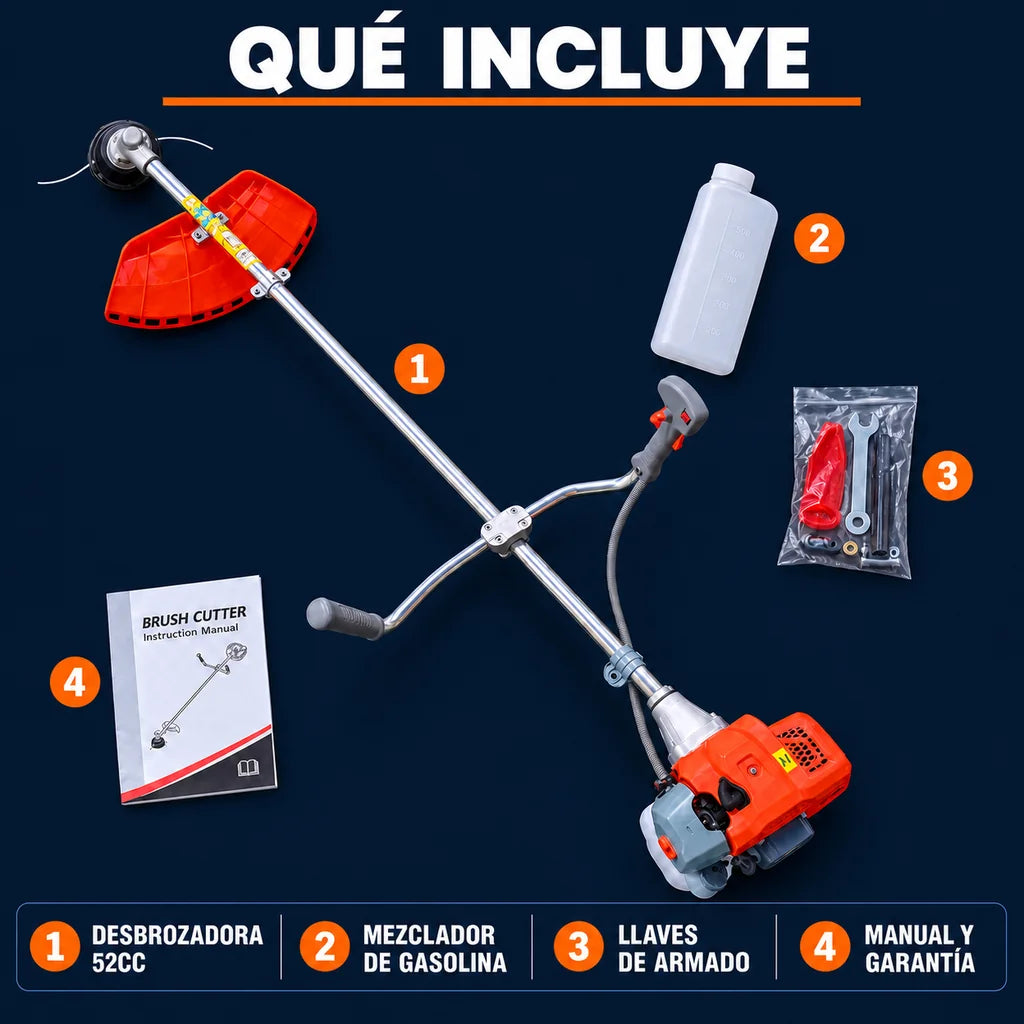 Guadaña Desbrozadora TEKTOOL TK-550 a Gasolina 52cc — 1.75 kW y 7.000 RPM | Manillar Tipo Bicicleta y 1 Año de Garantía - en uso