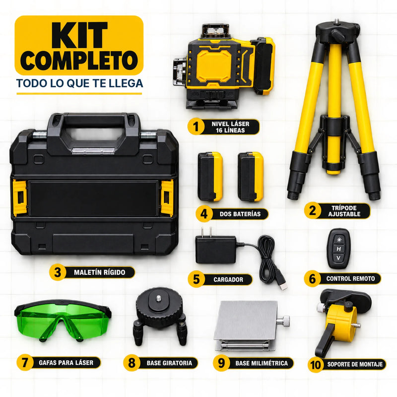 Nivel Láser DeWALT 16 Líneas Verdes 4x360° – Autonivelante con Trípode y Maletín foto 4