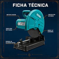 Tronzadora Industrial TOTAL 14” 2400W | 3900 RPM – Alta Potencia para Corte de Metal – 1 Año de Garantía miniatura 8