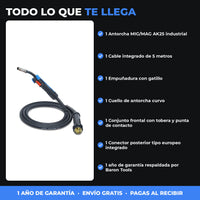 Antorcha MIG/MAG AK25 Industrial 5 m | Borne Europeo | Hasta 230 A con CO₂ | Consumibles 25AK | 1 Año de Garantía miniatura 4